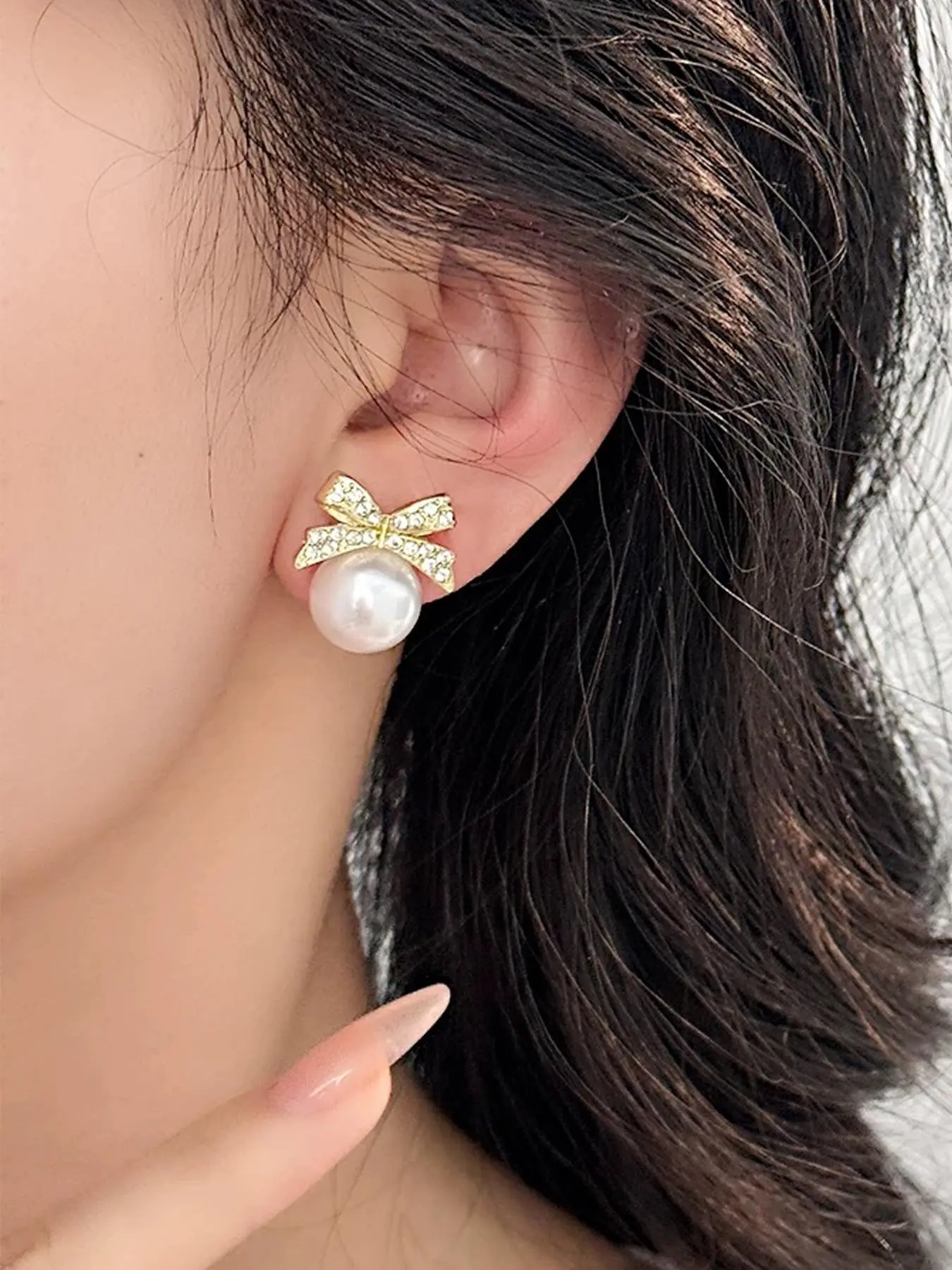 Faux Pearl & Rhinestone Decorated Bow Design Earrings, Elegant Jewelry for Women, Trendy All-match & Exquisite Jewelry for Birthday Gift