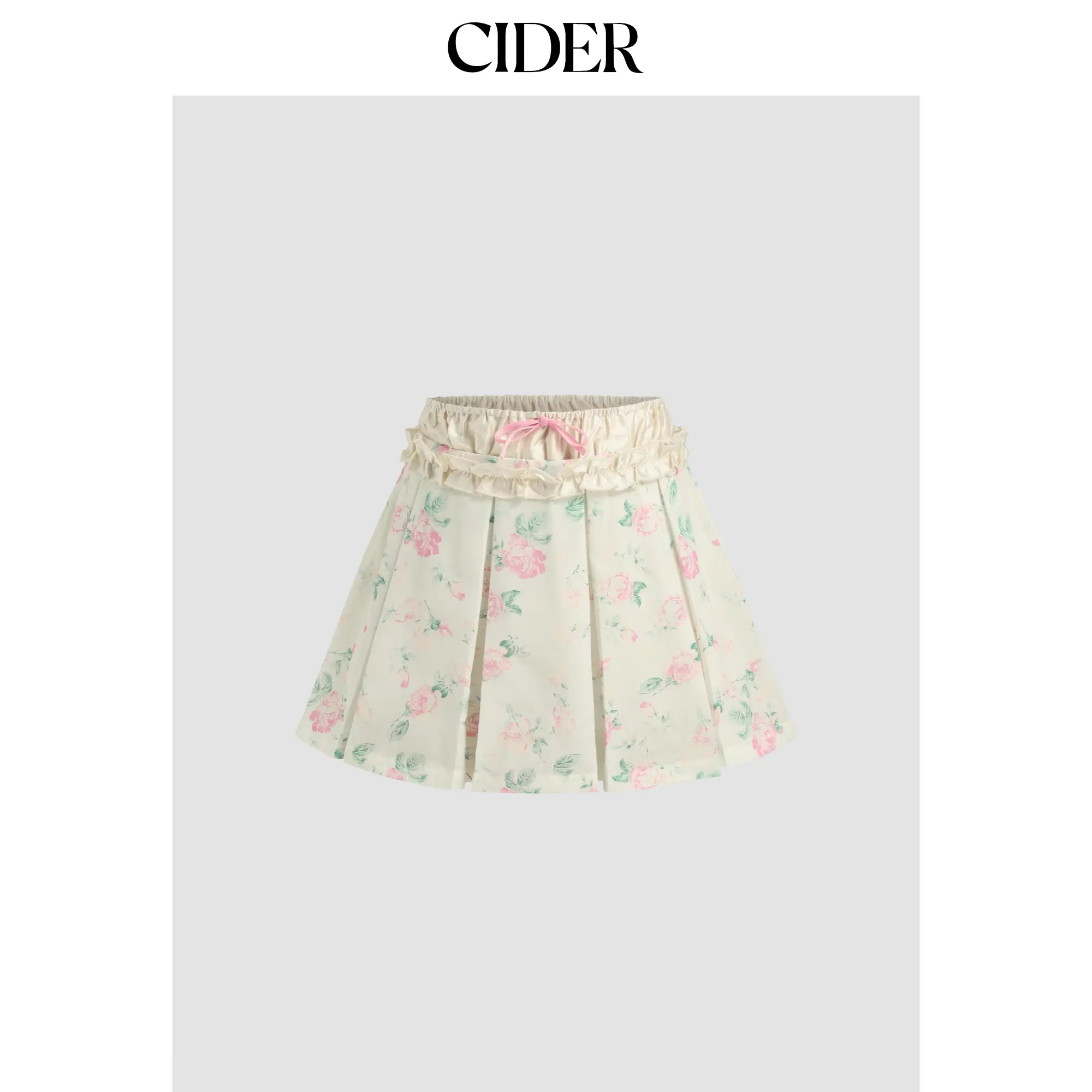 Cider [size 2-10] Mid Rise Floral Bowknot Pleated Mini Skirt
