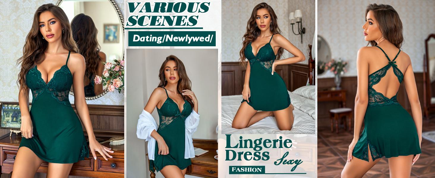 Women Lingerie Lace Chemise Sleepwear Babydoll Teddy Lingerie