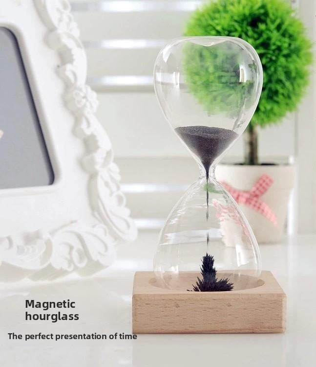 Magnetic Hourglass with Wooden Base - Mesmerizing Iron Filings Sand Timer, Cool Desk Decor Fidget Toy for Office, Unique Stress Relief Gift for Men Women Kids Magnetic Hourglass with Wooden Base - Mesmerizing Iron Filings Sand Timer, Cool Desk Decor Fidget Toy for Office, Unique Stress Relief Gift for Men Women Kids