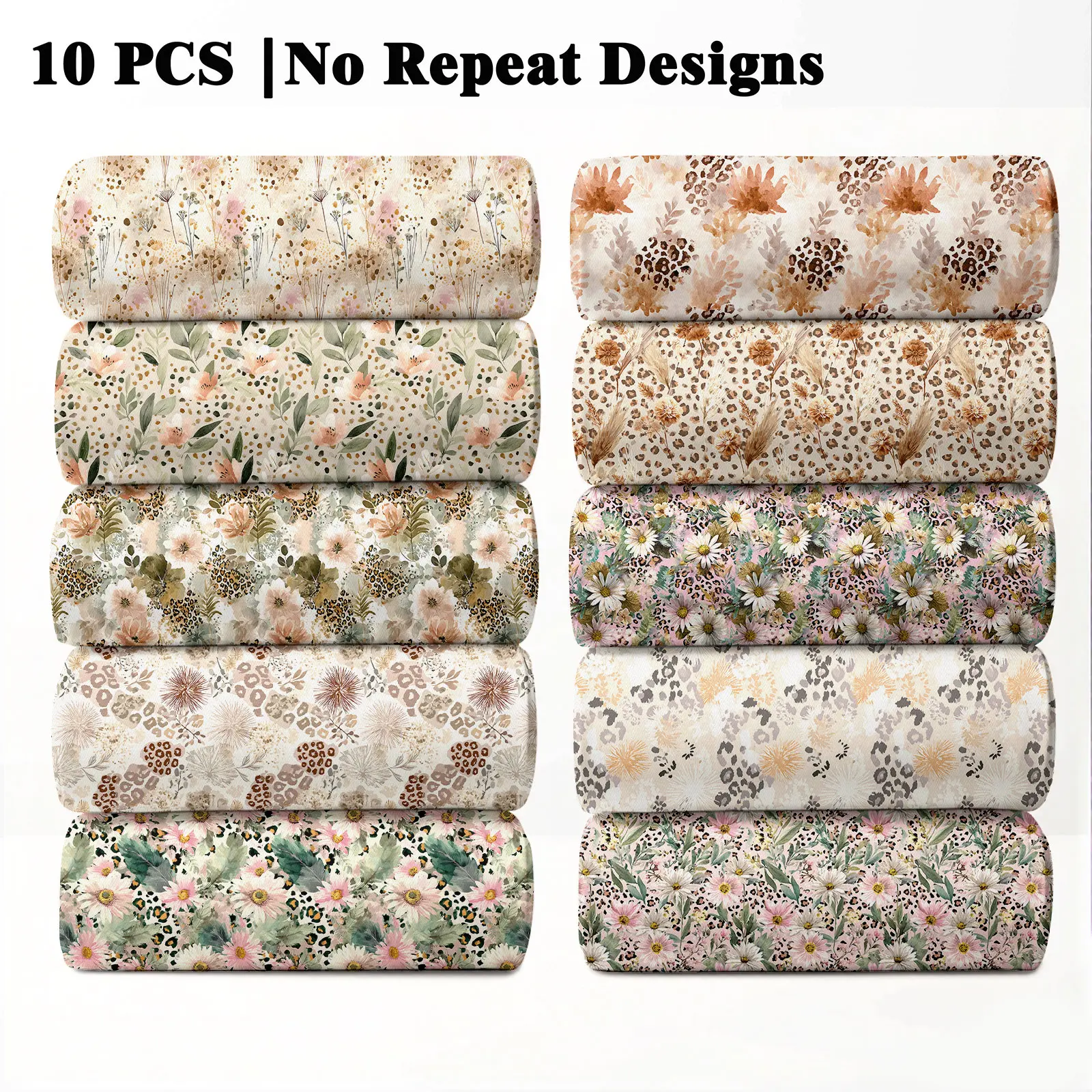 10PCS Pastel Boho Leopard Print Fabric, 23x55cm (9x22in) Soft Animal Pattern Quilting Home Decor DIY