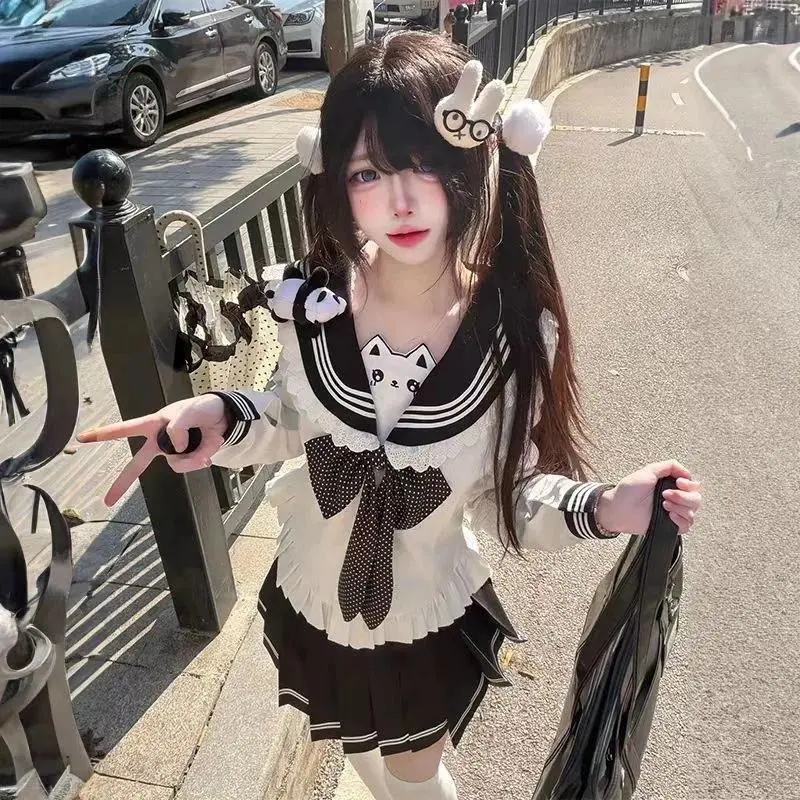 Kawaii Clothing Girl Original Japanese Skirt Sets JK Sailor Uniform Sweet Girls New Clothes Sprung 2 Piece Sets Womens Outfits