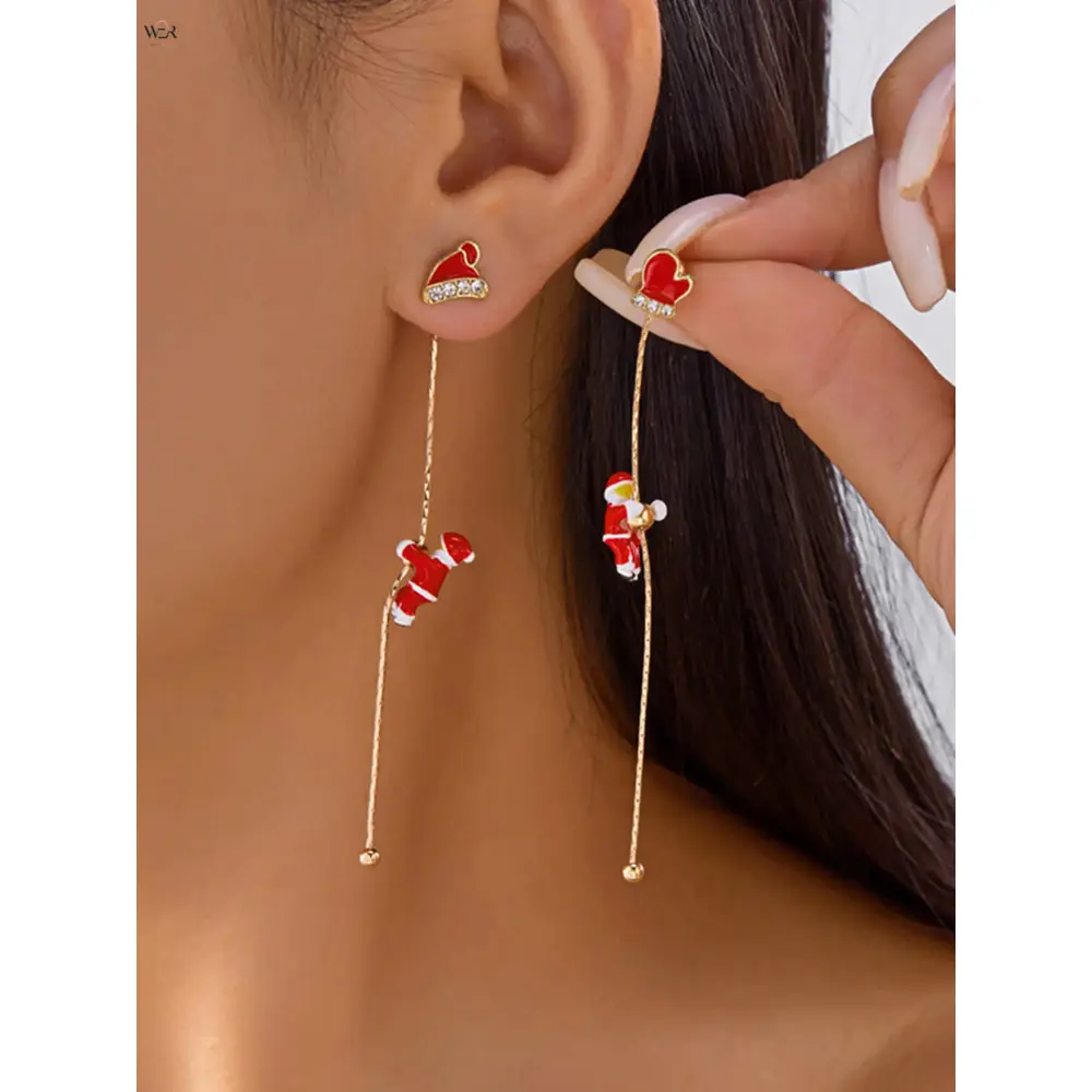 Women's Lightweight Christmas Dangle Earrings - Festive Santa & Xmas Tree Enamel Charms, Long Tassel Jewelry with Hook & Clip-On Options, Holiday Party Accessory
