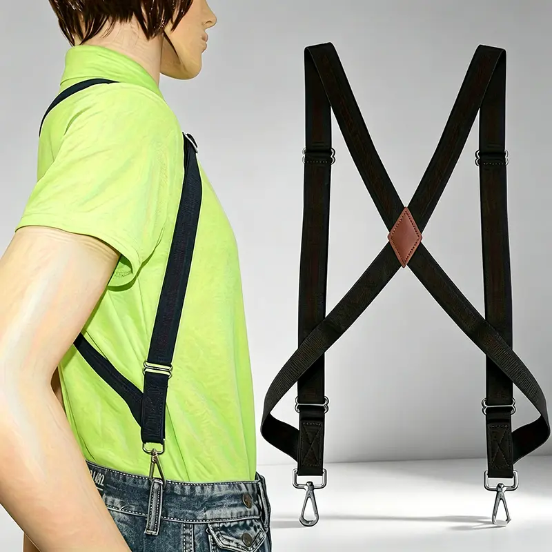 Men's Heavy-Duty Truck Driver Work Suspenders - 0.98-in Wide X-Back Design with 2 Snap Hooks, Adjustable Elastic Straps, Ideal for Pants, Birthday, Wedding, Dating, Prom Gifting