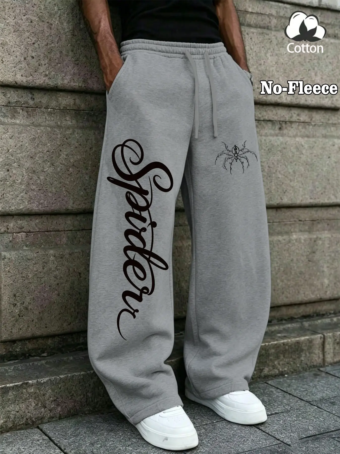 Vintage Street Style Spider Pattern Sweatpants, Unisex Loose-Fit Casual Pants, All Seasons Wear, Plain Surface, Batch Number 202604