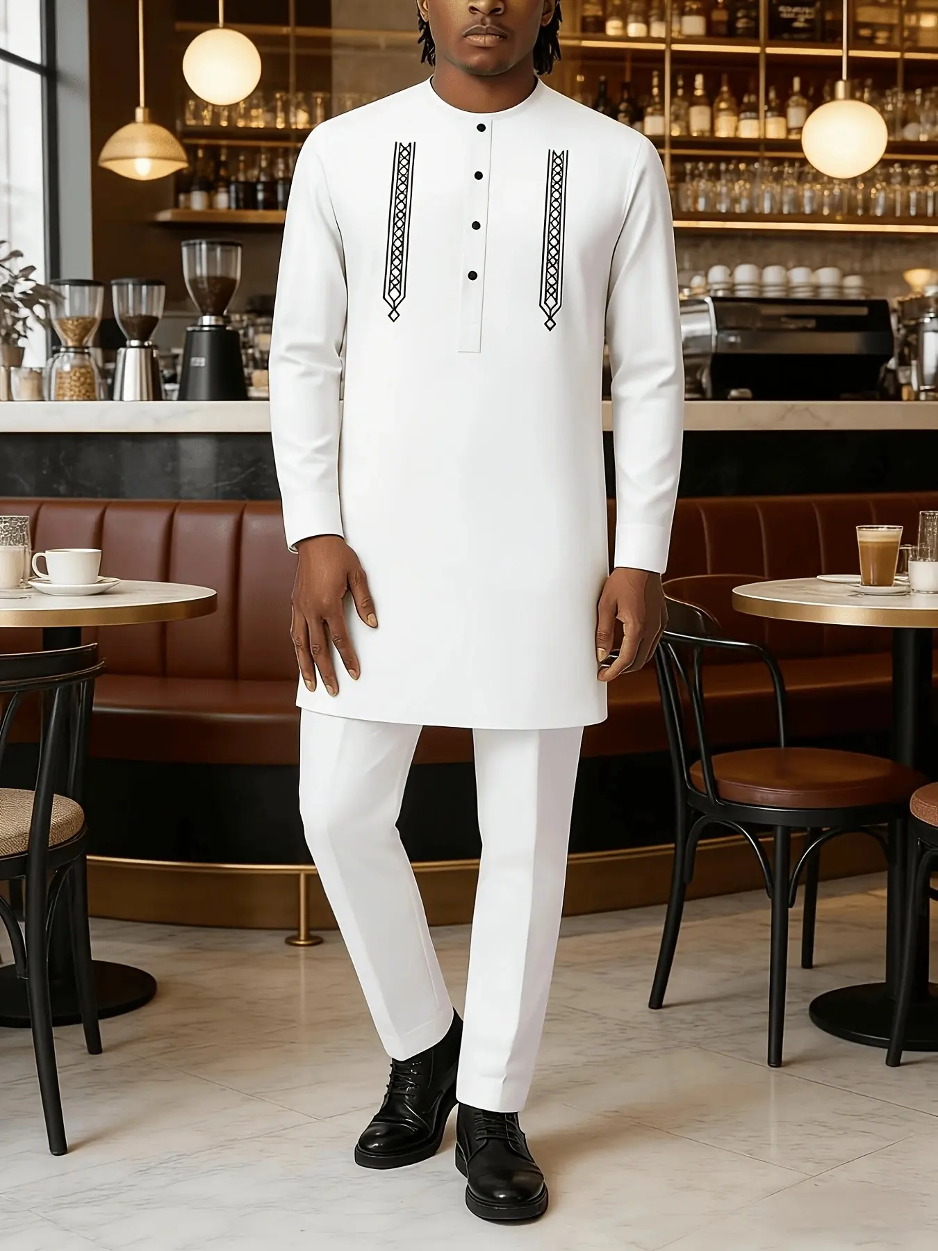 Muslim Men's New Arrival African Ethnic Clothing Set, Embroidered T-Shirt and Long Pants 2-Piece Set, Trendy Male