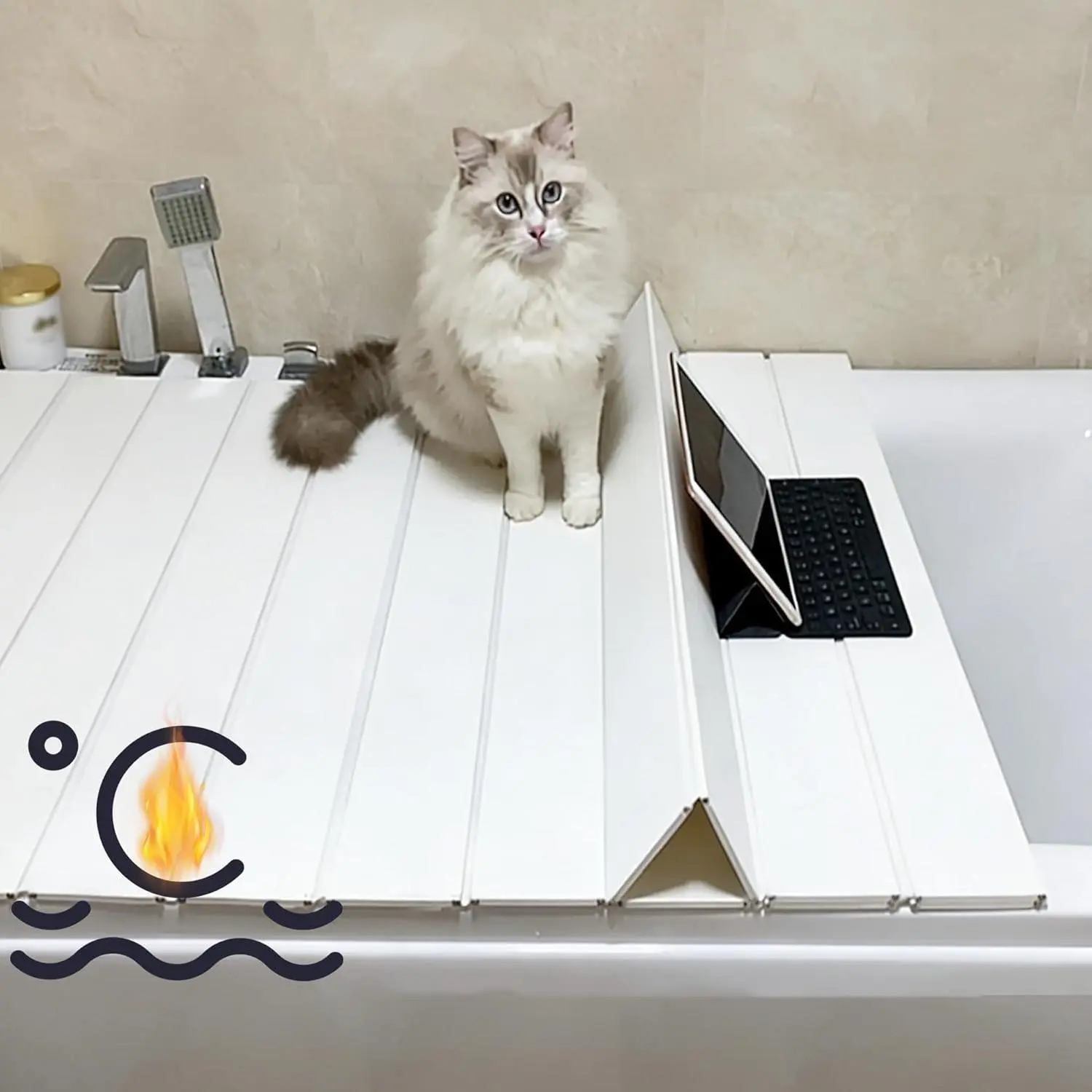 Foldable Bathtub Cover, Bath Tub Tray, Folding Bath Covers (63*31.5*0.3in)| Waterproof Insulation Table Dust Board, PVC Shutter Bath Lid Plate Fits Most Tubs for Bathroom Shower (White)
