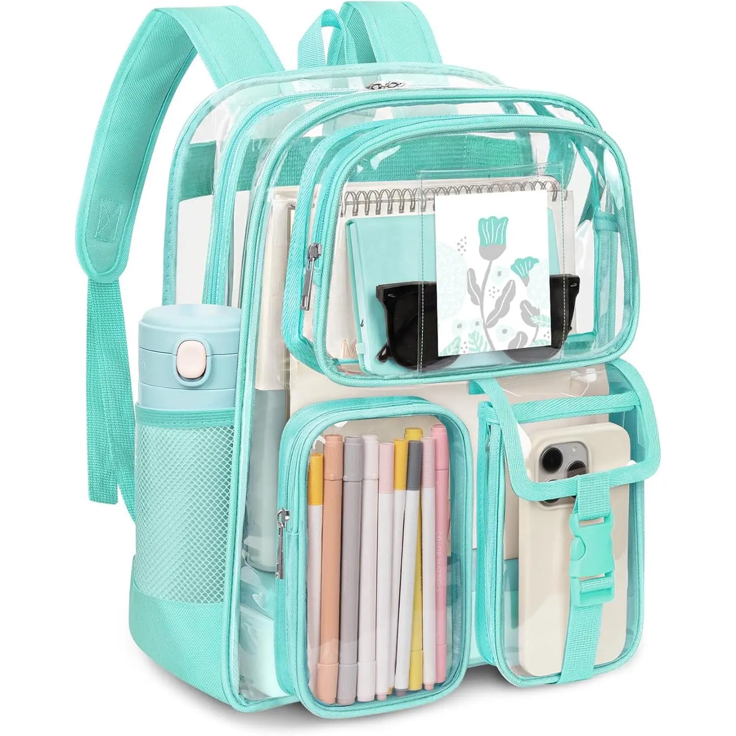 Clear Backpack for Stadium Events, Heavy Duty PVC Transparent Bookbag | Reinforced Strap, Large Capacity See Through Clear Bag for College Concerts  Work  Travel, Green