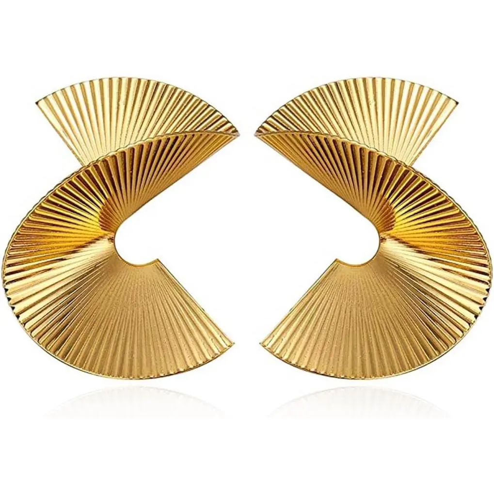 80s  Geometric Statement Earrings Twisted Ear  for Women |  Retro 70s Disco Fan Earrings, 80s Tropical Costume Accessories, Exaggerated  for Party Night Outfits