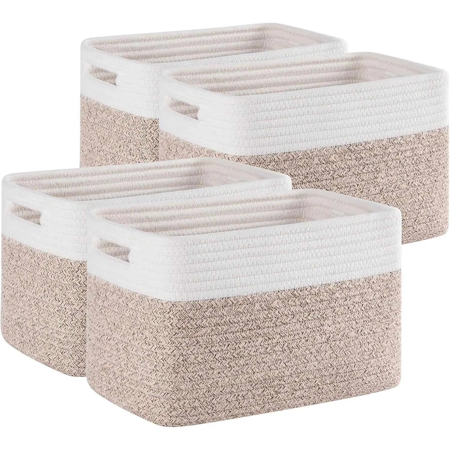 4 Pack Storage Baskets for Organizing, Woven Baskets for Shelves -  for Toys, Books, Towels, and Clothes, Durable  Basket Bins  Storage, 12.7''Lx9''Wx7.8''H, Brown & White