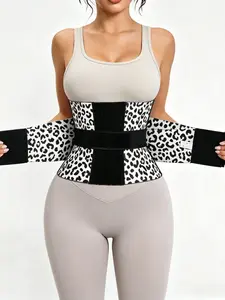 1 Count Women's Triple Adjustable Velcro Compression Waist Cincher with Support Bones, Fajas, High Elastic Tummy Control Shapewear Belt, Leopard Print Waist Trainer, Perfect for Gym & Training & Yoga & Dance Workout