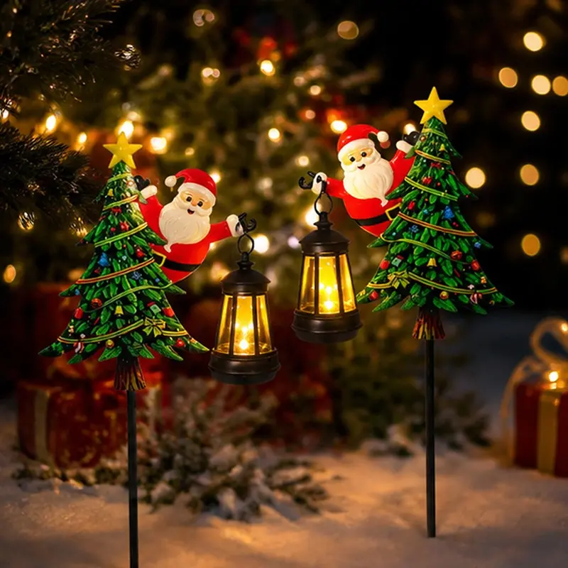2-Pack Outdoor Solar Christmas Lanterns, Santa Claus Garden Decor, Elegant Holiday Outdoor Lights, Perfect Christmas Gift