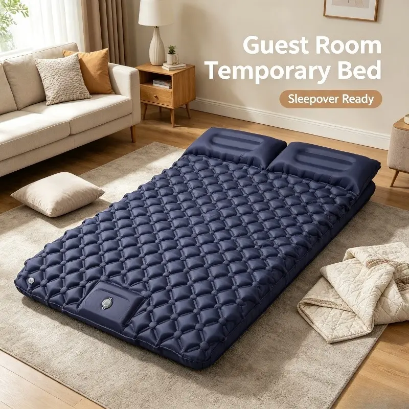Double Inflatable Sleeping Pad for Tent & Car Trip, Leak‑Resistant Nylon TPU Fabric, Built‑in Pillows, Portable Packable Moisture‑Proof Air Mattress for Outdoor Camping
