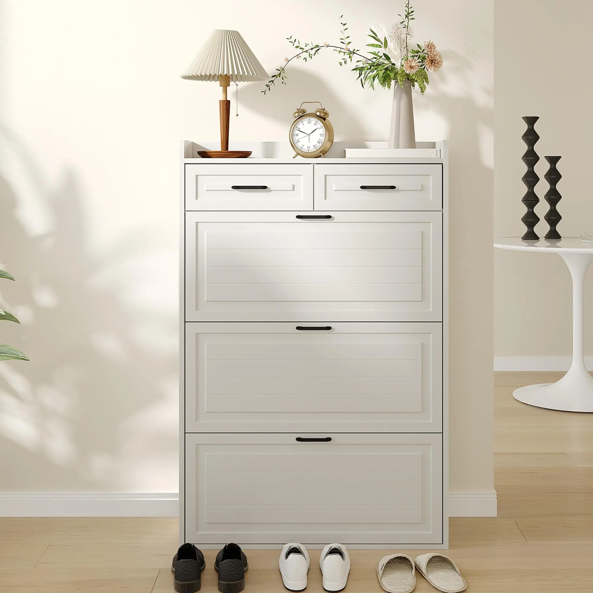 Shoe Storage Cabinet,  Shoe Cabinet for Entryway, Narrow Freestanding Shoe Organizer with Doors Shoe Rack Cabinet with 3 Flip Drawers and 2 Drawers