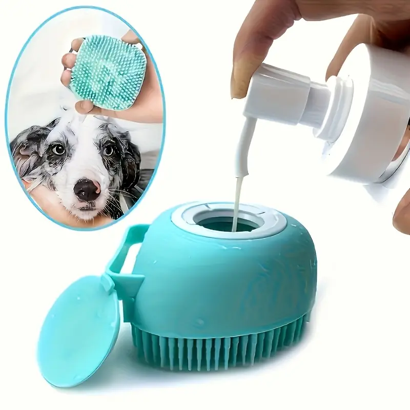 Pet Grooming System Bathing Brush (Random Color) Cat Massage Brush, Cat and Dog Bathing Brush, Built-in Storage - Gentle Pet Brush, Built-in Shampoo Dispenser Massage Bathing Brush, Multifunctional Massage Comb and Cleaning Tool, Ergonomic Handle and Deta