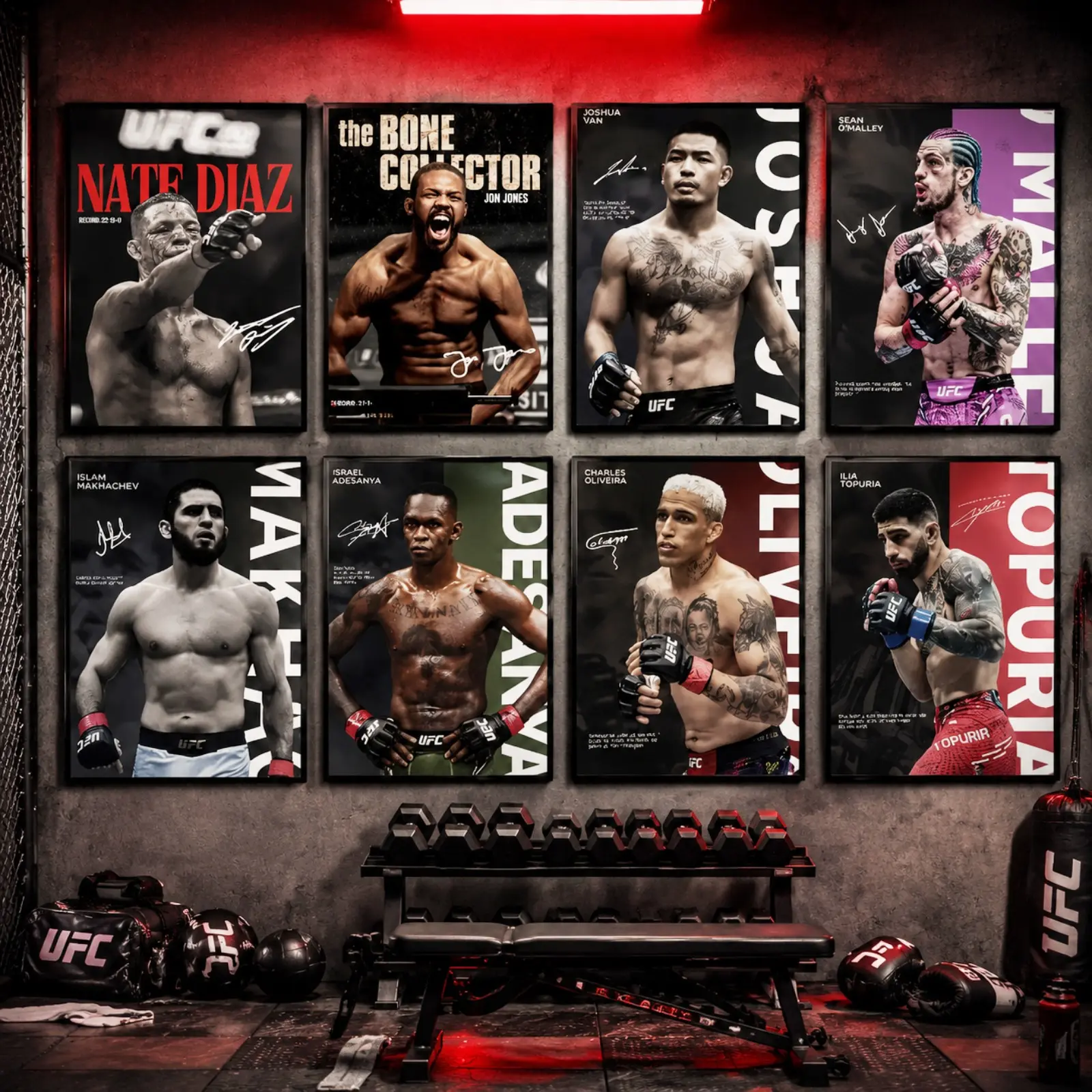 UFC MMA Legends Canvas Wall Art Poster, Nate Diaz, Jon Jones, Israel Adesanya, Sean O’Malley, Islam Makhachev, Charles Oliveira, Ilia Topuria Fighter Artwork, Combat Sports Poster Print, Boxing Gym Decor, Man Cave Wall Decoration Gift for MMA Fans