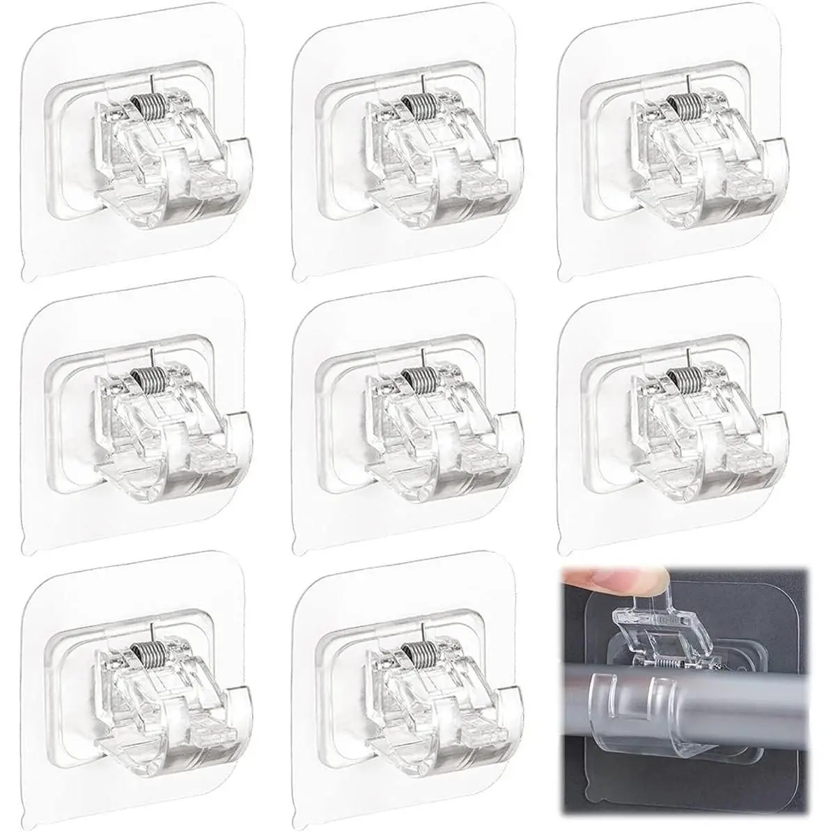 8pcs Smooth Plastic-Ceramic No-Drilling Self-Adhesive Curtain Rod Brackets, Adjustable Hangers & Decoration Fixing Hooks for Home Bathroom Use, Water Proof, Wall