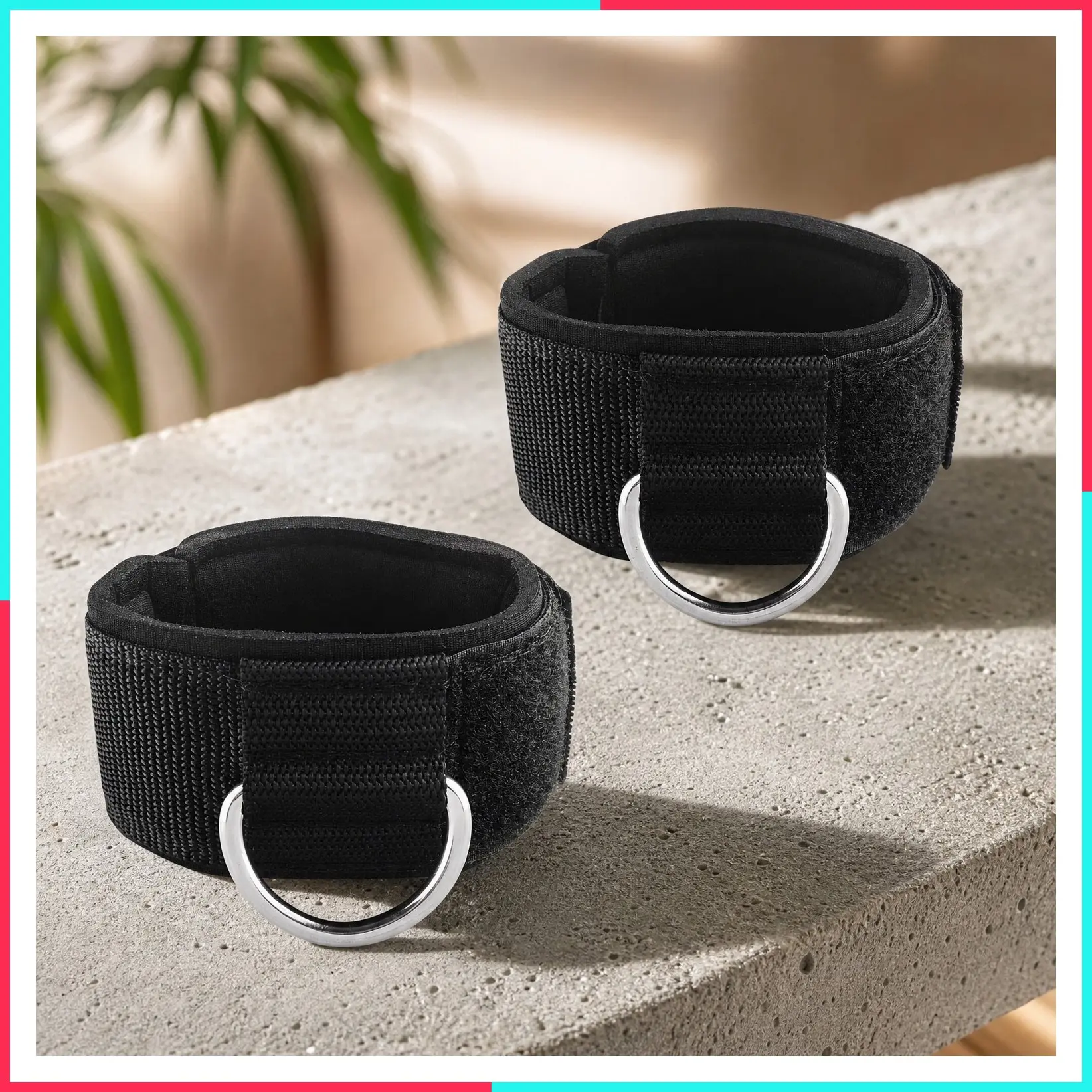 Neoprene Padded Ankle Wrist Cuffs with D Ring for Cable Machine Gym Pulley Exercises High Strength Fitness Strap (Black, 2 Pack)