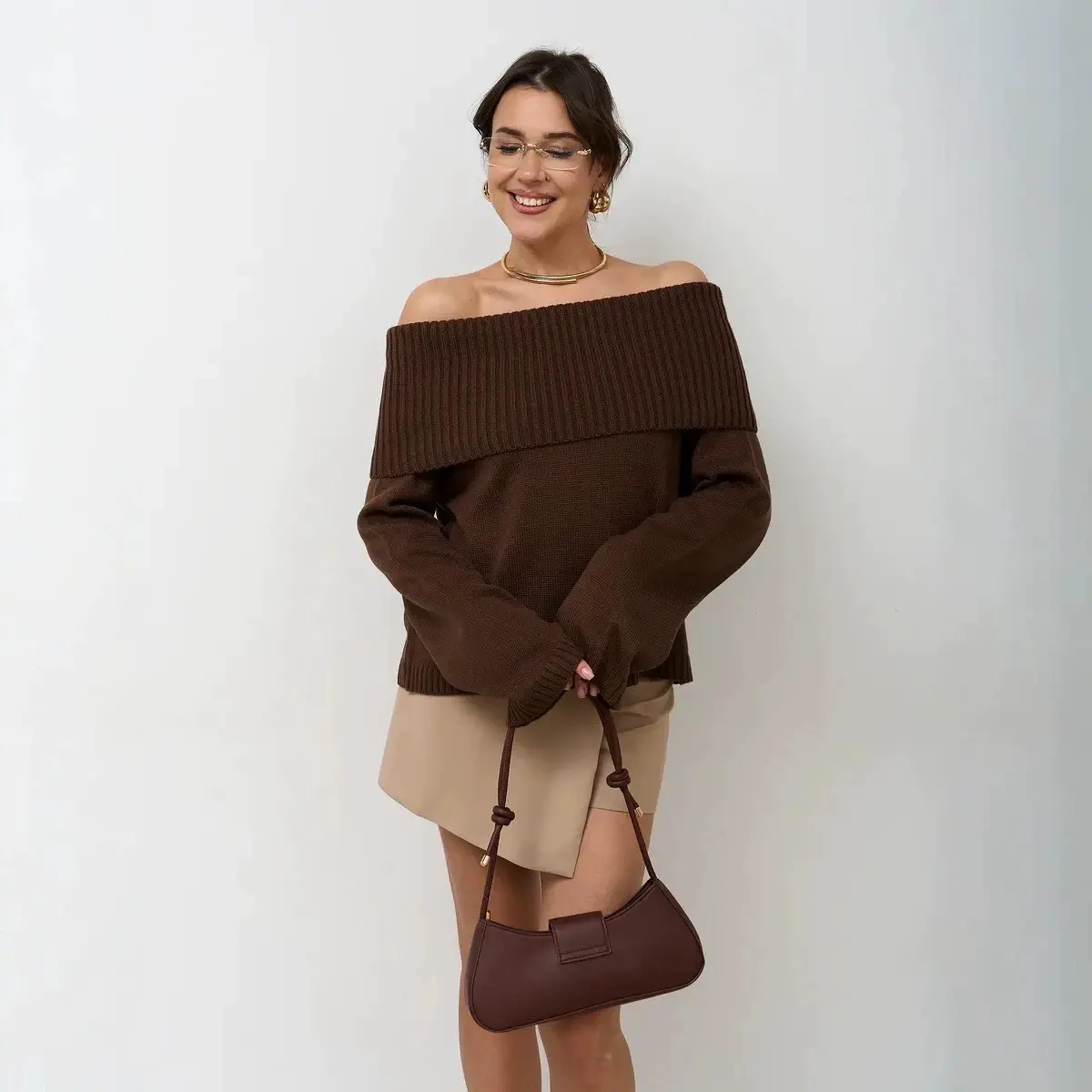 Women's Mock Neck Loose Solid Color Long-Sleeved Pullover Knit Top - 2026 Autumn & Winter Style for Europe, America Markets