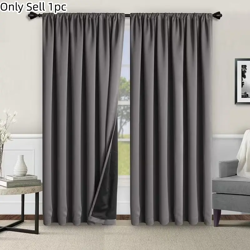 1pc 100% Full Blackout Grey Curtains, Window Drapes, Modern Minimalist Style for Bedroom, Living Room & Office