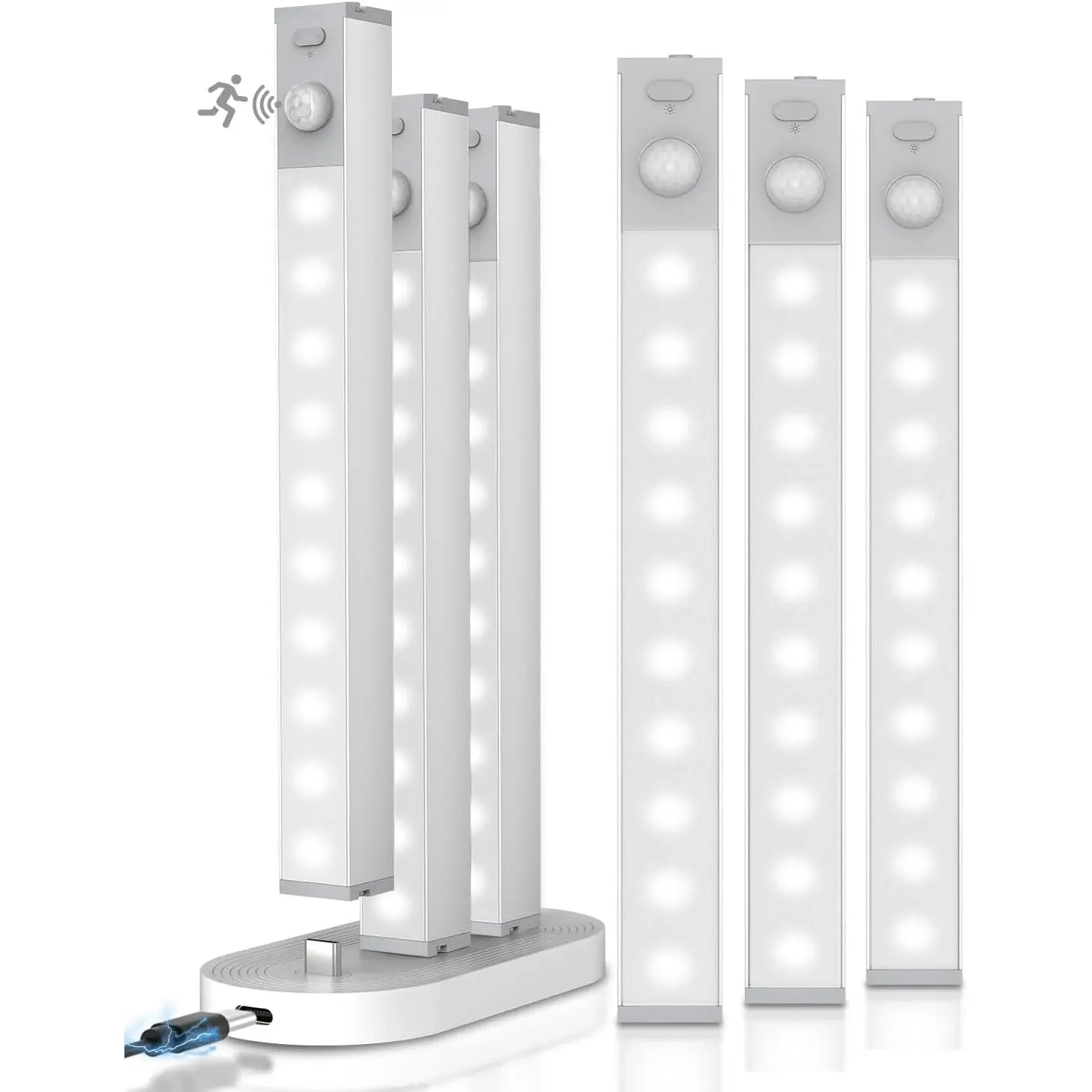 6 Pack Led Under Cabinet Lights Wireless with Charging Station, 7’’ Rechargeable Motion Sensor Light Indoor, Dimmable Closet Lights for Cabinets, Bookshelf, Stair, Hallway