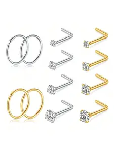 6-12pcs Nose Rings Hoops Studs 20G L Shaped Nose Studs 1.5mm 2mm 2.5mm 3mm Cubic Zirconia Small Silver Gold Hypoallergenic Nose Piercing Jewelry For Women Men