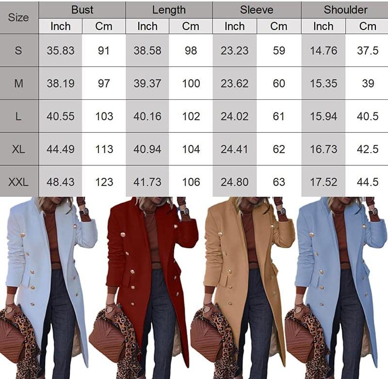 FMEYOA Women's Elegant Notched Collar Double Button Slim Long Wool Blend Pea Coat Jacket