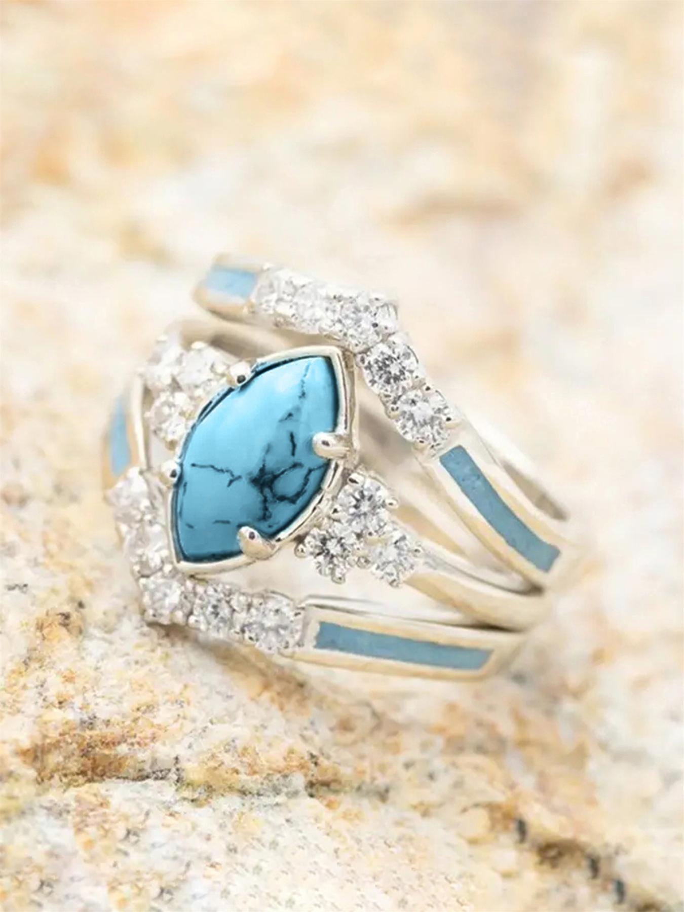 925 Sterling Silver Fashion Turquoise Decor Ring, Fashion Jewelry for Party, Daily Clothing Decor, Trendy All-match & Exquisite Jewelry for Birthday Gift