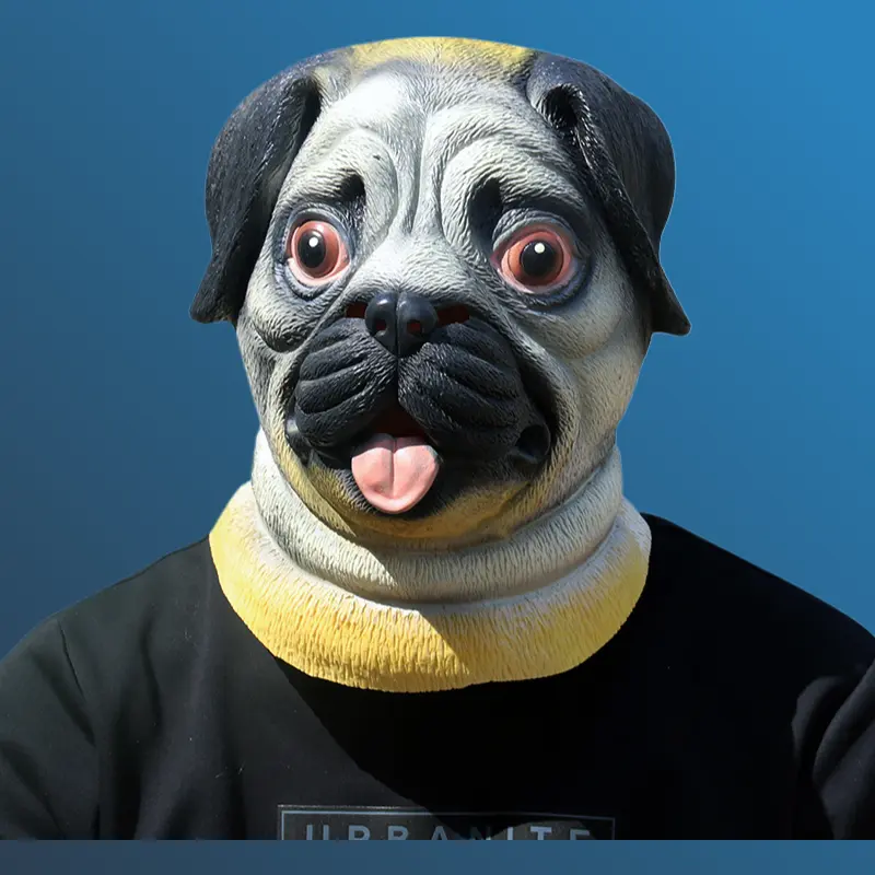 Adults Wrinkly Pug & Golem Latex Head Mask, Funny 1-Size Headwear Prop for Halloween Costume Parties & Easter Events, One Size