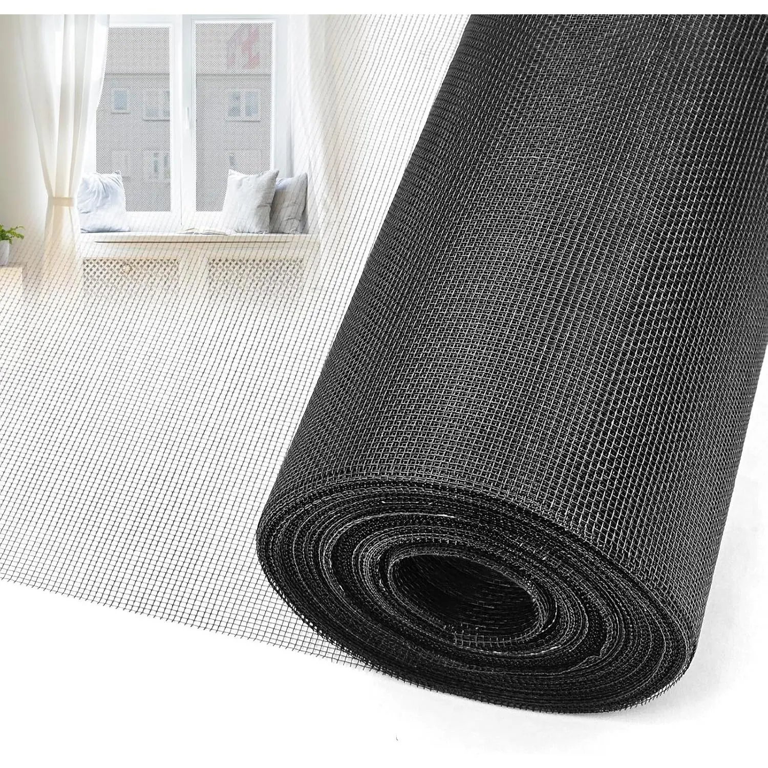 Black Fiberglass Window Screen Replacement Mesh Roll - 36in×100ft, Fine Weave, Heat Resistant, Indoor/Outdoor for Window, Door
