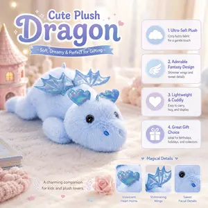 Dinosaur Plush Toy Pillow, Cute Lying Dragon Stuffed Doll for Pet Play, Sofa Bedroom Home Decoration and Holiday Gifts