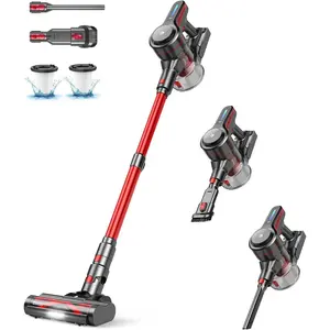 Lightweight Cordless Vacuum Cleaners for , Stick Vacuum Cordless Rechargeable with 45kPa Suction,45-Min Run,Anti- and Self-Stand, 6 in 1 Hardwood Vacuum Cleaner (red)