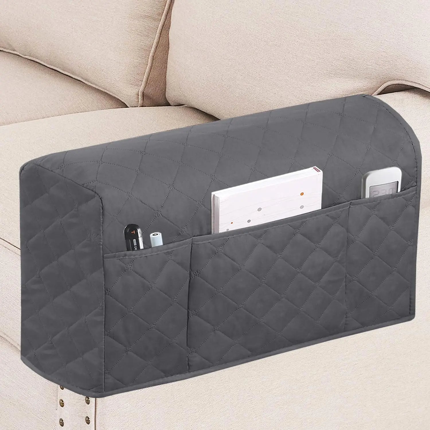 2 Pack Waterproof Armrest Covers for Chairs and Sofas Couch Arm Covers for Sofa Armrest Covers with Side Anti-Slip Furniture Protector Washable Armrest Slipcovers Set of 2, Gray