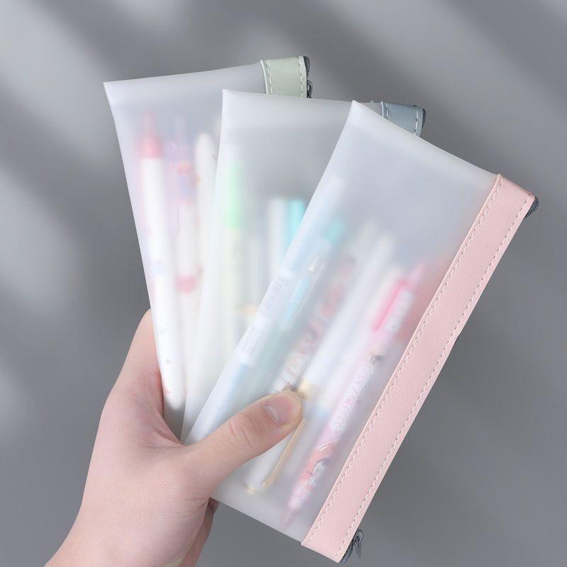 1pcs Pencil bag stationery storage bag student exam pencil bag simple Korean style large capacity transparent zipper pencil bag Office Supplies