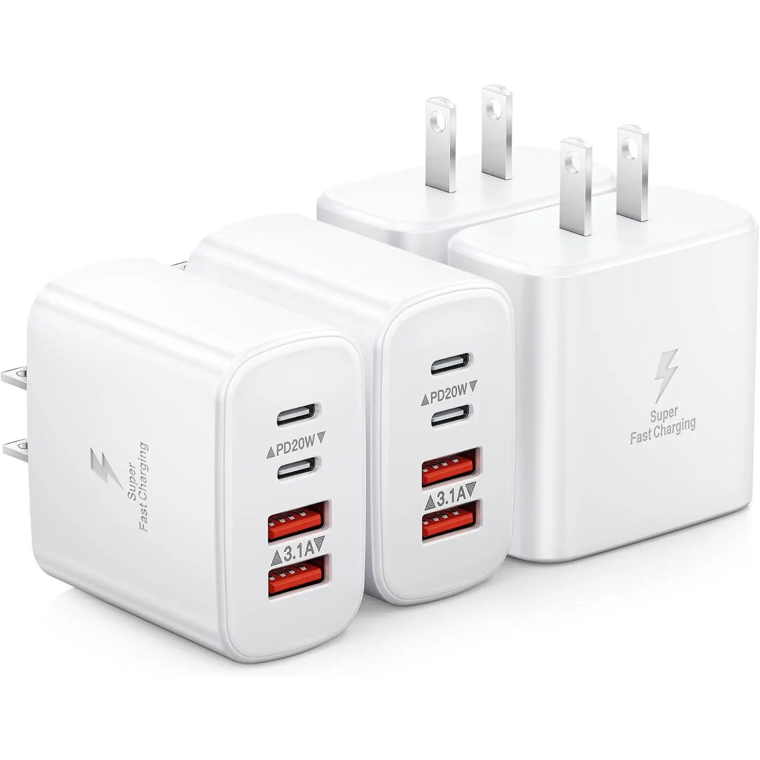 4-Pack USB C Charger Block  Charge, 40W 4-Port Type C   Block  Port USBC Power Adapter Multiport Wall Plug Multiple Charger Block for  15 14 13 12 11 Pro Max XS XR X