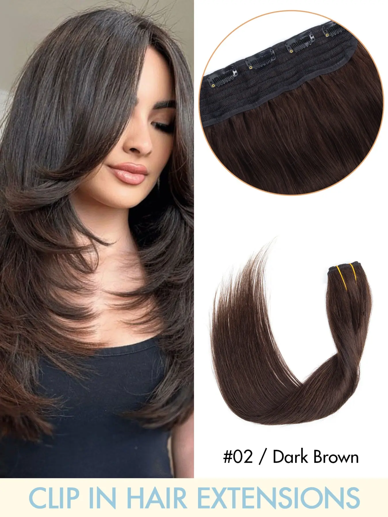 5 Clips 1 Set Remy Human Hair Clip In Extensions, Long Straight Double Soft Thick Wide Wefts 3/4 Full Head Hairpieces For Women, Add Hair Length & Volume