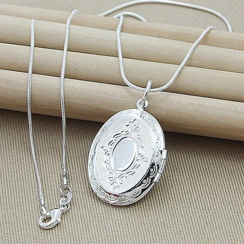 Unisex 925 Silver Round Photo Locket Pendant Necklace with Snake Chain & Charms for Daily Wear, Adult Accessory N313, Adults, Long Chain, Elegant, Casual, Yes