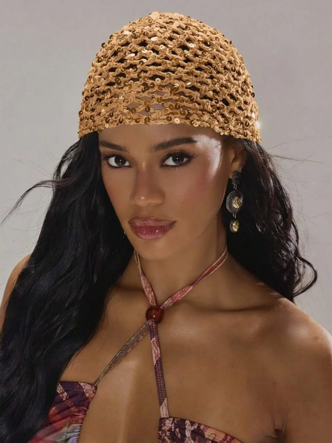 Women's Fashion Hollow Crochet Design Sequin Embellishment Beanie, Party Gathering & Birthday Essential, Cute Style Fitted Hat for Daily Wear, Fashion Stylish Hat, Fashionable Hats