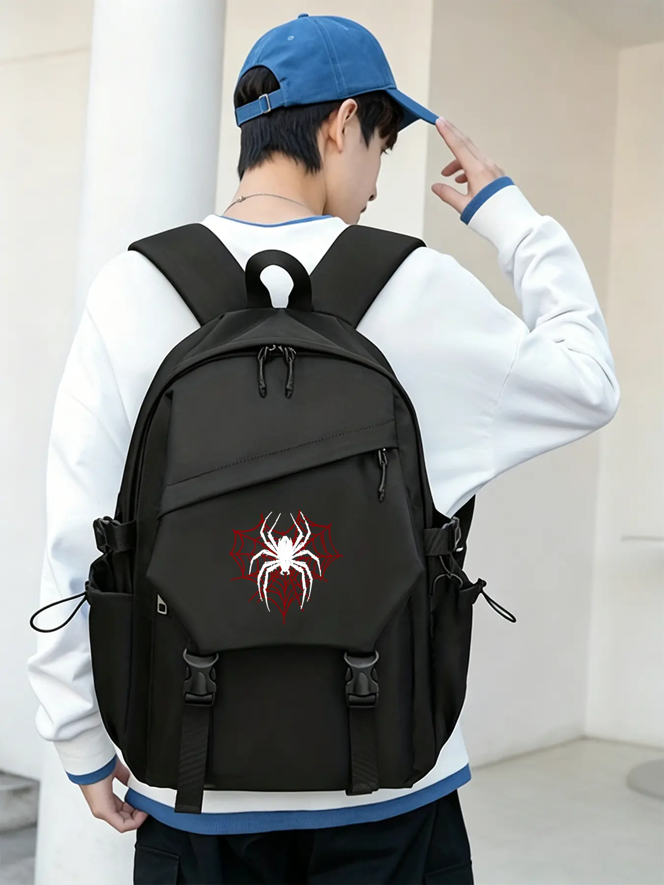 Spider Pattern Lightweight Laptop Backpack - Casual Backpack, Large Capacity Travel & Commuter Backpack, Adjustable Shoulder Straps, Unisex, Durable Polyester Material, Suitable for Outdoor and Daily Use, Halloween Gifts