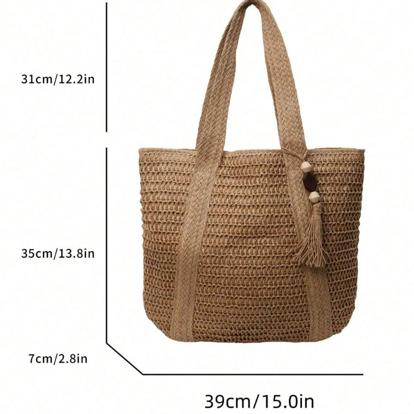 Trending Fashionable Versatile Tote Bag, Beach Vacation Bag  Lightweight Elegant Design Straw Woven Boho Style Shoulder Bag Handbag Large Capacity Summer Straw Beach Bag with Tassel Pendant Woman Purse Suitable for Women, College Students, Teenagers