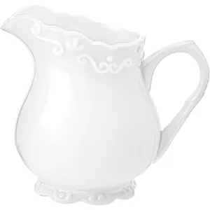 Pure White Ceramic Creamer Pitcher with Handle 6 Oz for Coffee Milk