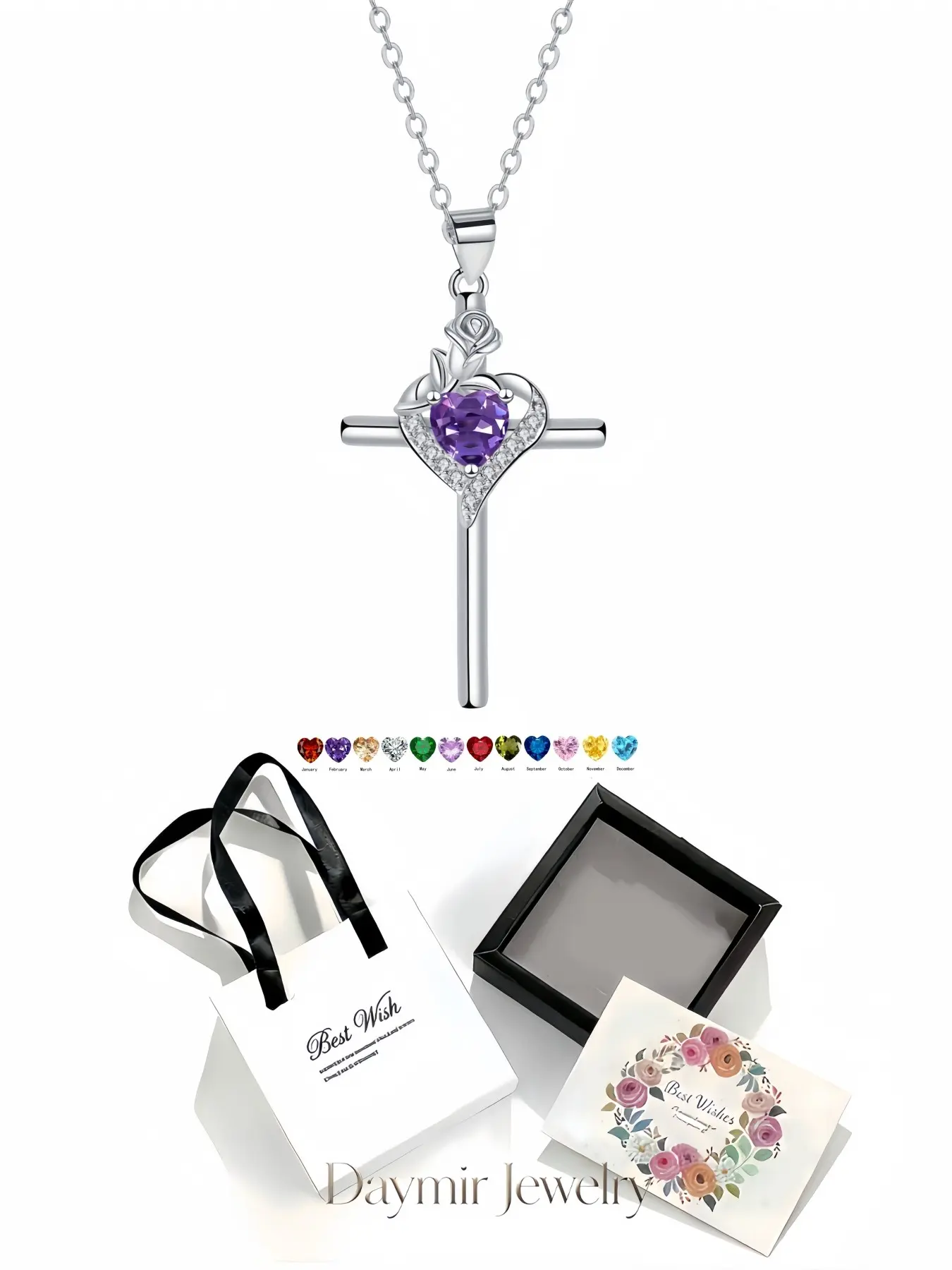 Blooming Rose Necklace, elegant heart cross rose gem pendant for women. Comes with delicate drawer jewelry box, perfect gifts for birthdays, Mother’s Day, Valentine’s Day, Christmas and anniversaries.