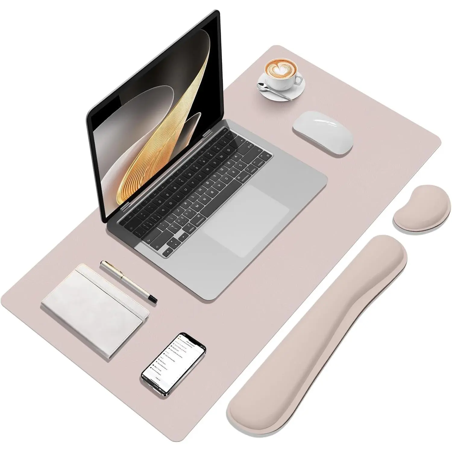 Large Ergonomic Keyboard and Mouse Pad Set with Wrist Rest, Non-Slip Desk Mat Protector for Office and Home, 31.5×15.7 Inches, Cream Pink