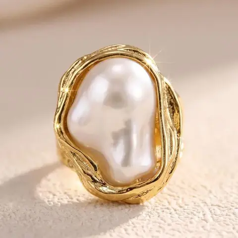 Vintage Baroque Pearl Embellished Ring Set for Women, Geometric Design, Adjustable Open Finger Rings, Elegant Zinc Alloy Jewelry, All Seasons, Statement Rings, Fashion Rings, Beautiful Rings, Unique Rings, Stackable Rings, Fashionable Jewelry