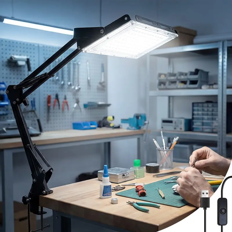 Clamp-On USB LED Workbench Light, 50/96 Leds, 6000k Daylight, Adjustable Height and Angle, Plug-And-Play, Easy Installation, Office Workshop Lighting