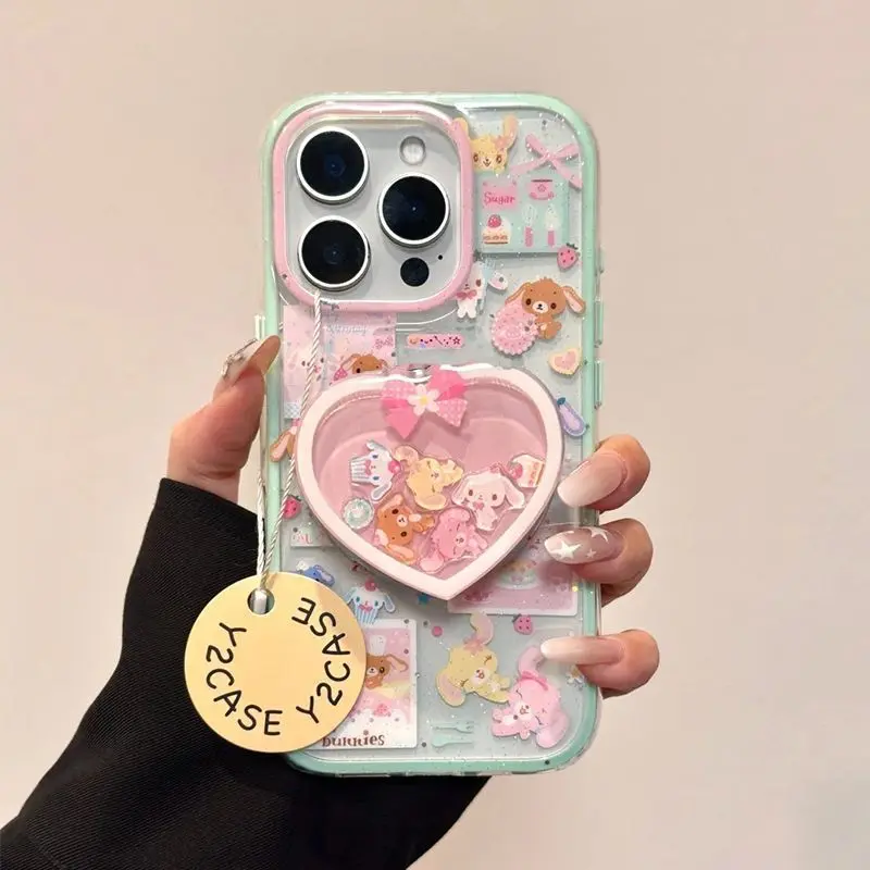 Cute Accessories Cartoon Rabbit Rocking Stand Phone Case, Fits iOS iPhone Series, Multi-Model Compatible with iPhone 15, 16 Pro Max, 17 Pro Max