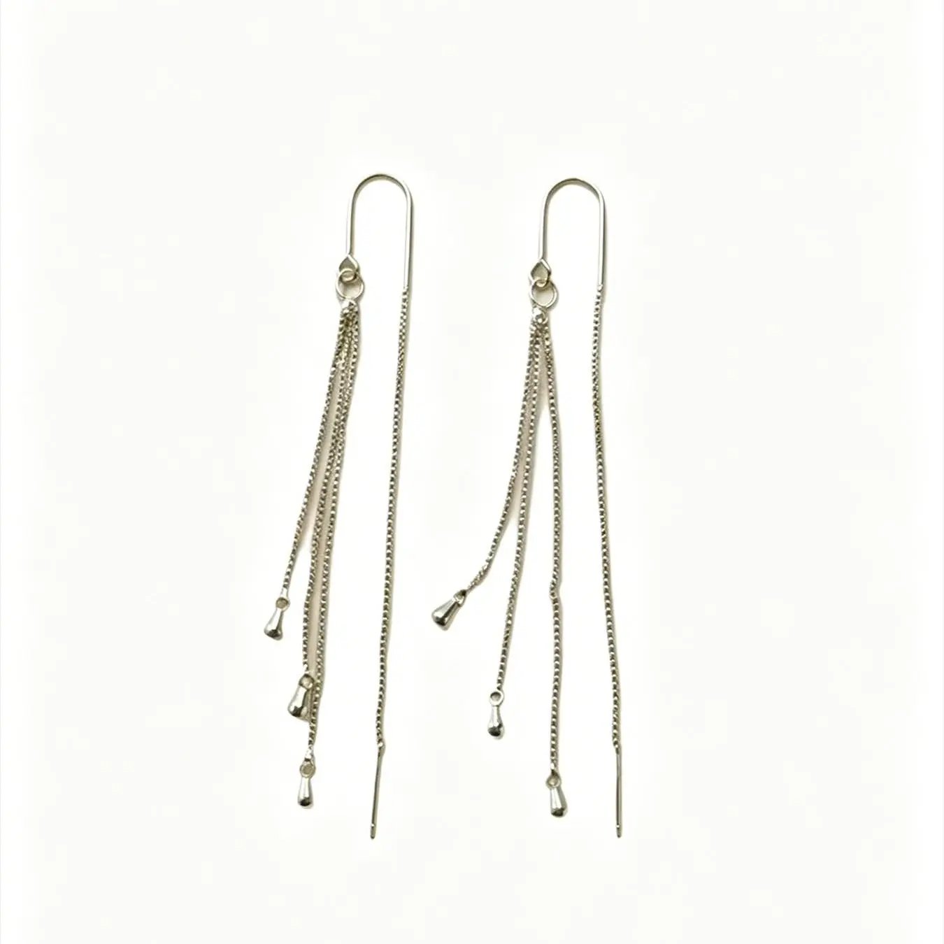 S925 Silver Color Long Tassel Dangle Earrings, Face-Elongating Design, Elegant Chic Jewelry, Perfect Gift for Her, High-End Fashion
