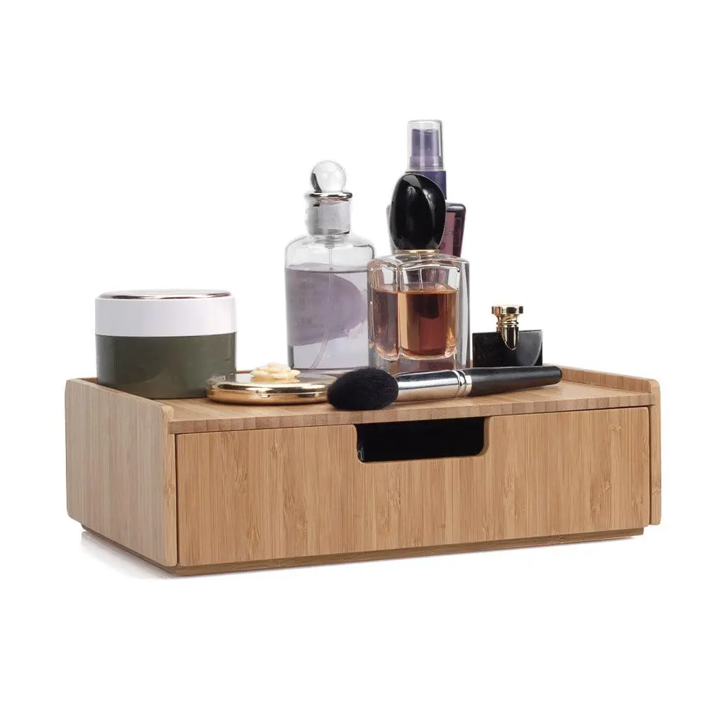 Bamboo Makeup Drawer Organizer - Makeup Storage Box, Break-Resistant Home Organizer for Cosmetics Display