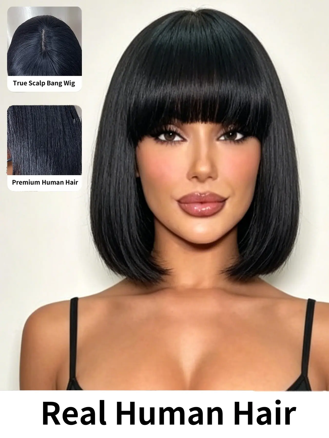 Human Hair Bob Wig with Bangs, 10 Inch Short Straight Bob Wig, Trendy Color and Classic Black Options, Full Machine Made Cap with Natural Thick Fringe, Soft Silky Real Hair Texture, Lightweight Wear & Go Hairstyle for Women