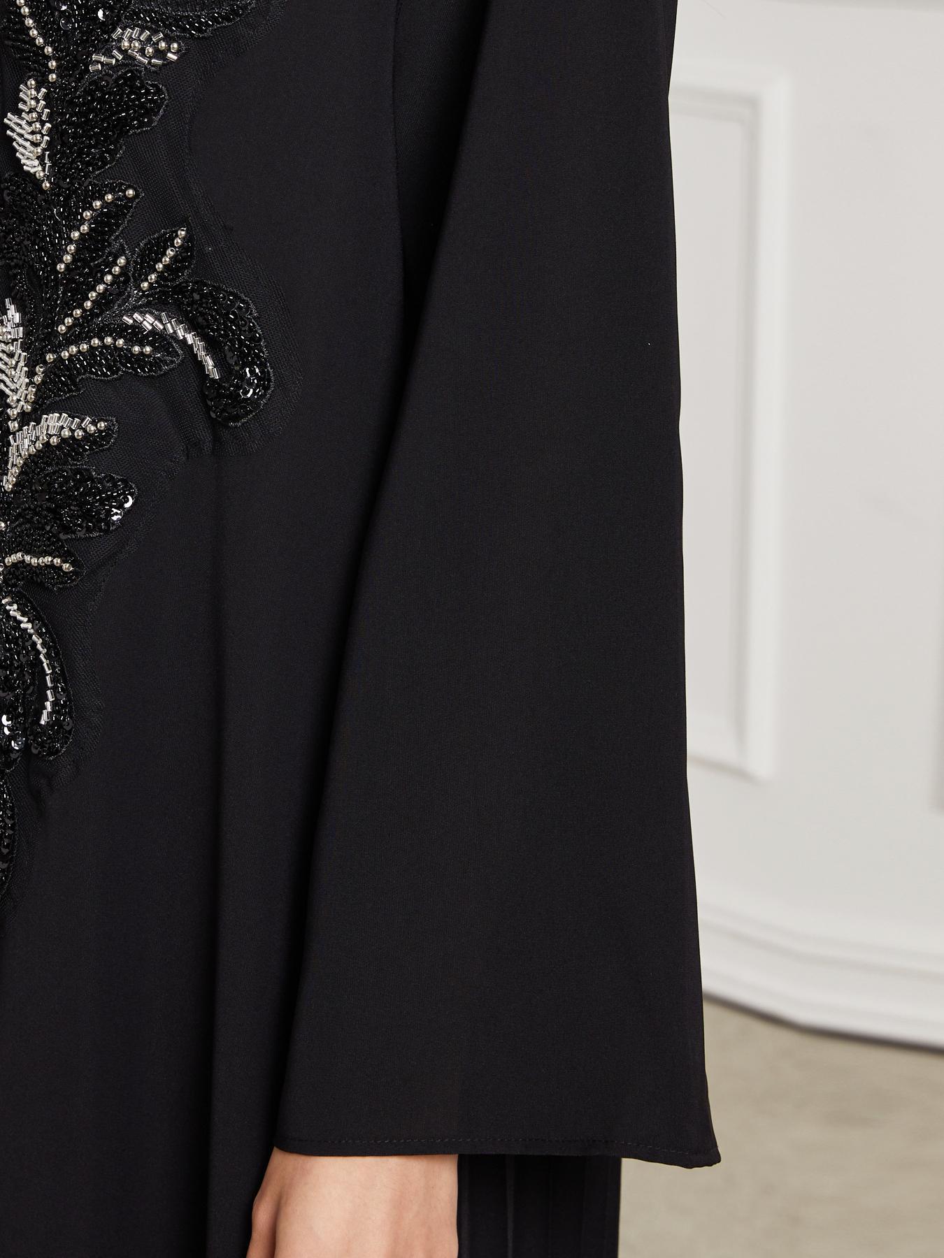 Women's Floral Embroidery Faux Pearl Decor Pleated Kimono Sleeve Abaya, Elegant Long Sleeve Open Front Abaya for Daily Wear, Ladies Islamic Clothing for All Seasons, Modesty Muslim Clothing, Floral Embellished Abaya